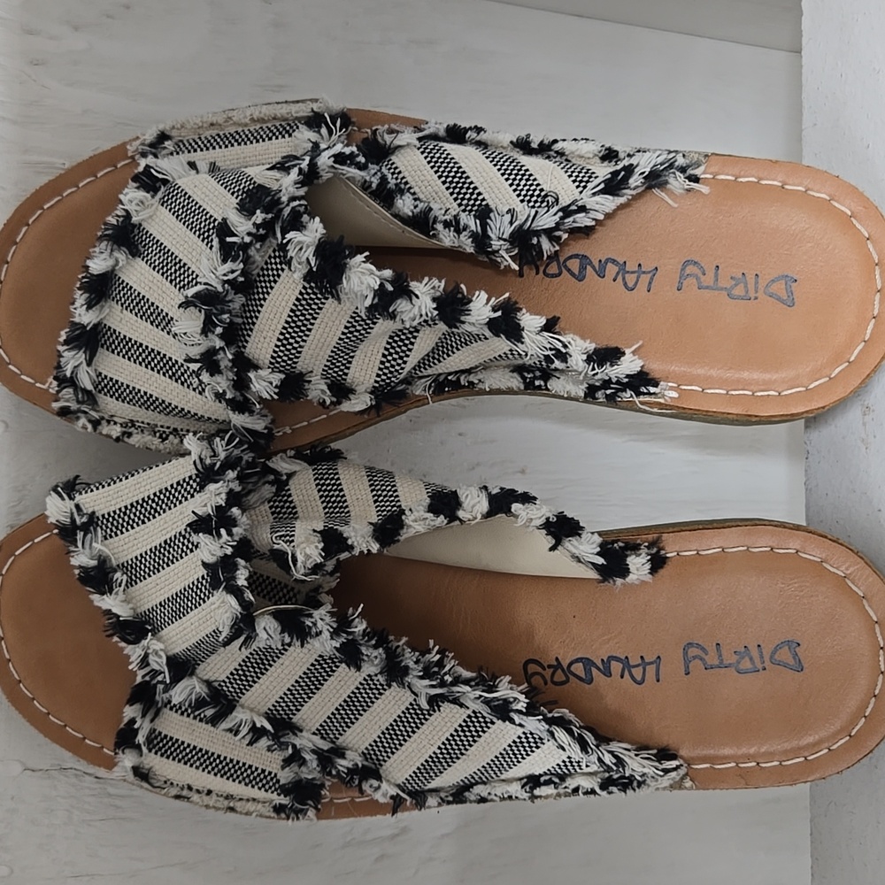 Dirty Laundry Black and White Fringe Sandals